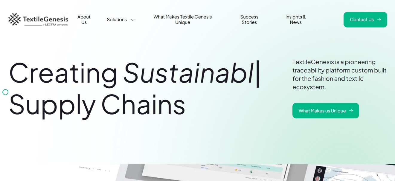 Screen shot of the TextileGenesis website.