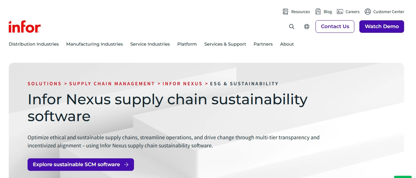 Screen shot of the Infor Nexus webpage.